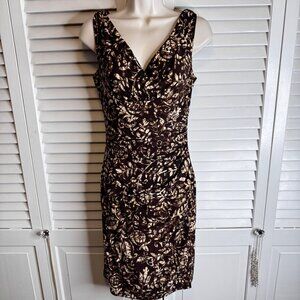 Lauren Ralph Lauren size 6P Faux Wrap Brown Batik Capetown Ruched Dress bodycon